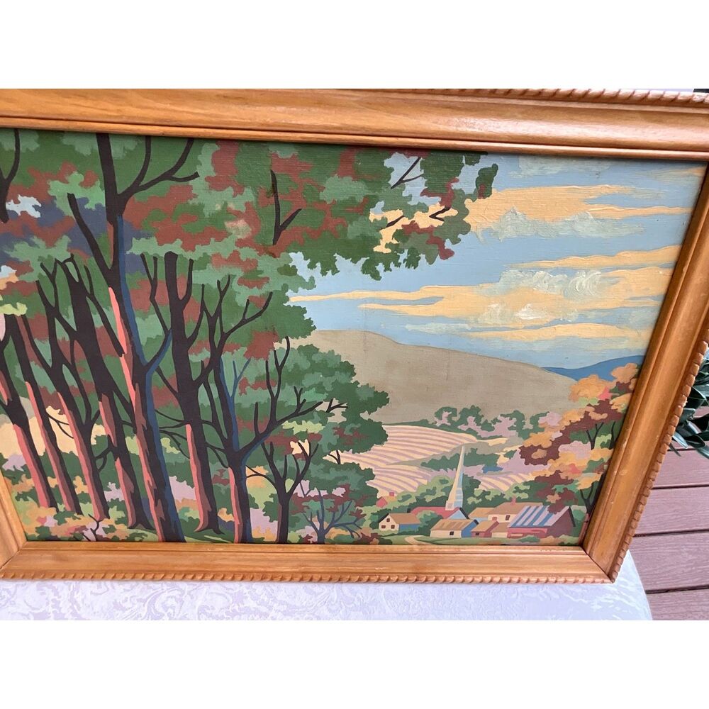 Landscape paint by numbers church in the background vintage paint by number - Picture 2 of 6